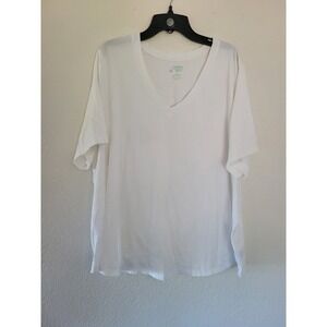 Terra & Sky White V-Neck Short Sleeve T-Shirt Plus Size 2X Relaxed Fit #9